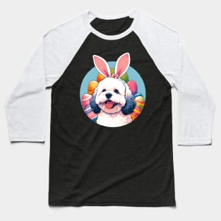 Bolognese Dog with Bunny Ears Celebrates Easter Joyfully Baseball T-Shirt